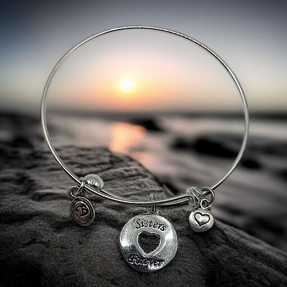 Brighton Sisters Forever Bangle Bracelet Expandable Silver Tone Charm Vintage  - Picture 1 of 16